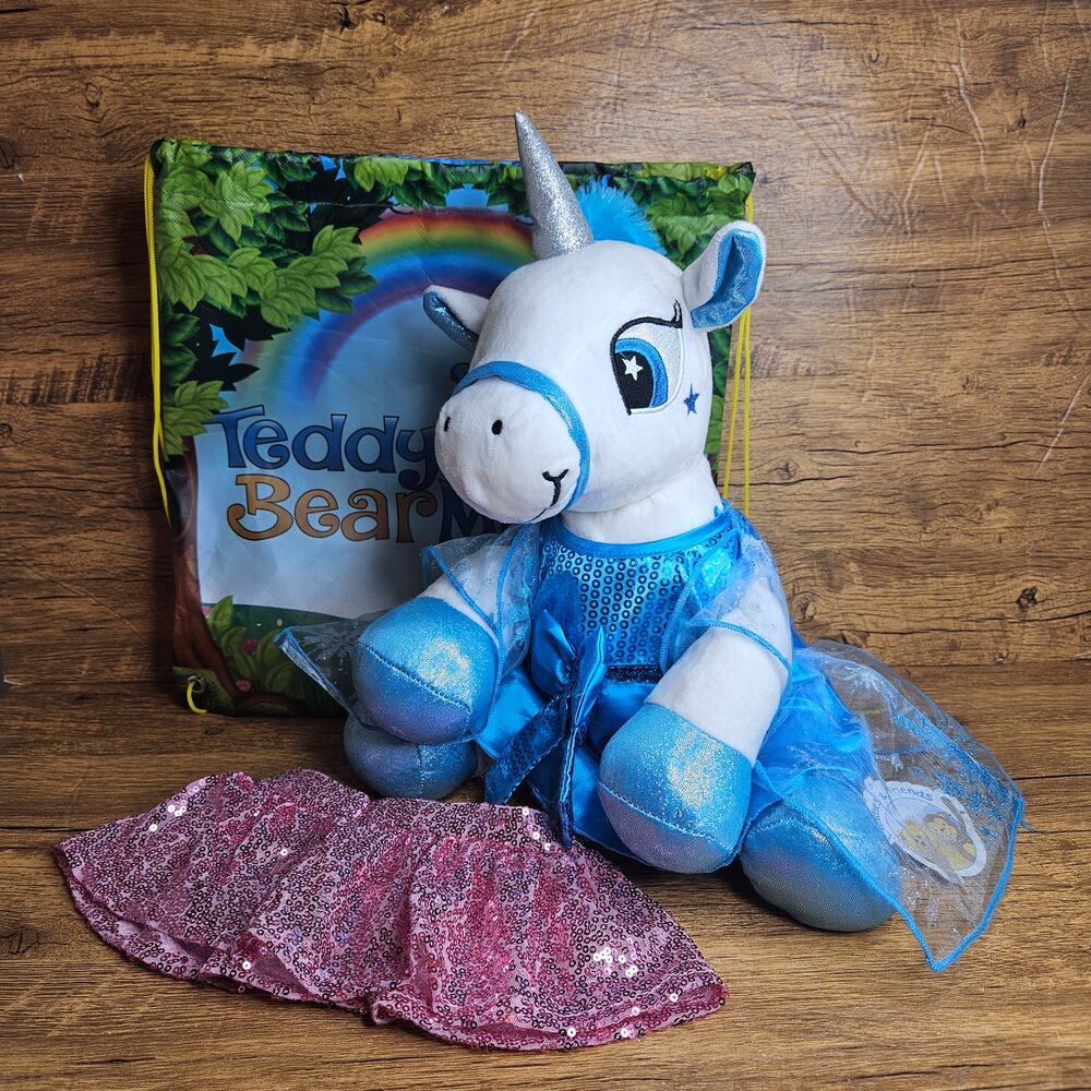 Teddy Bear mobile Unicorn Stuffed Animal Blue Princess dress